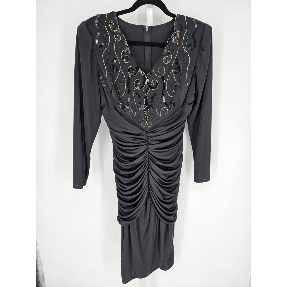 Abby Kent Women's Long Sleeve V neck Stone Sequins Design Back Zip Dress Size 12